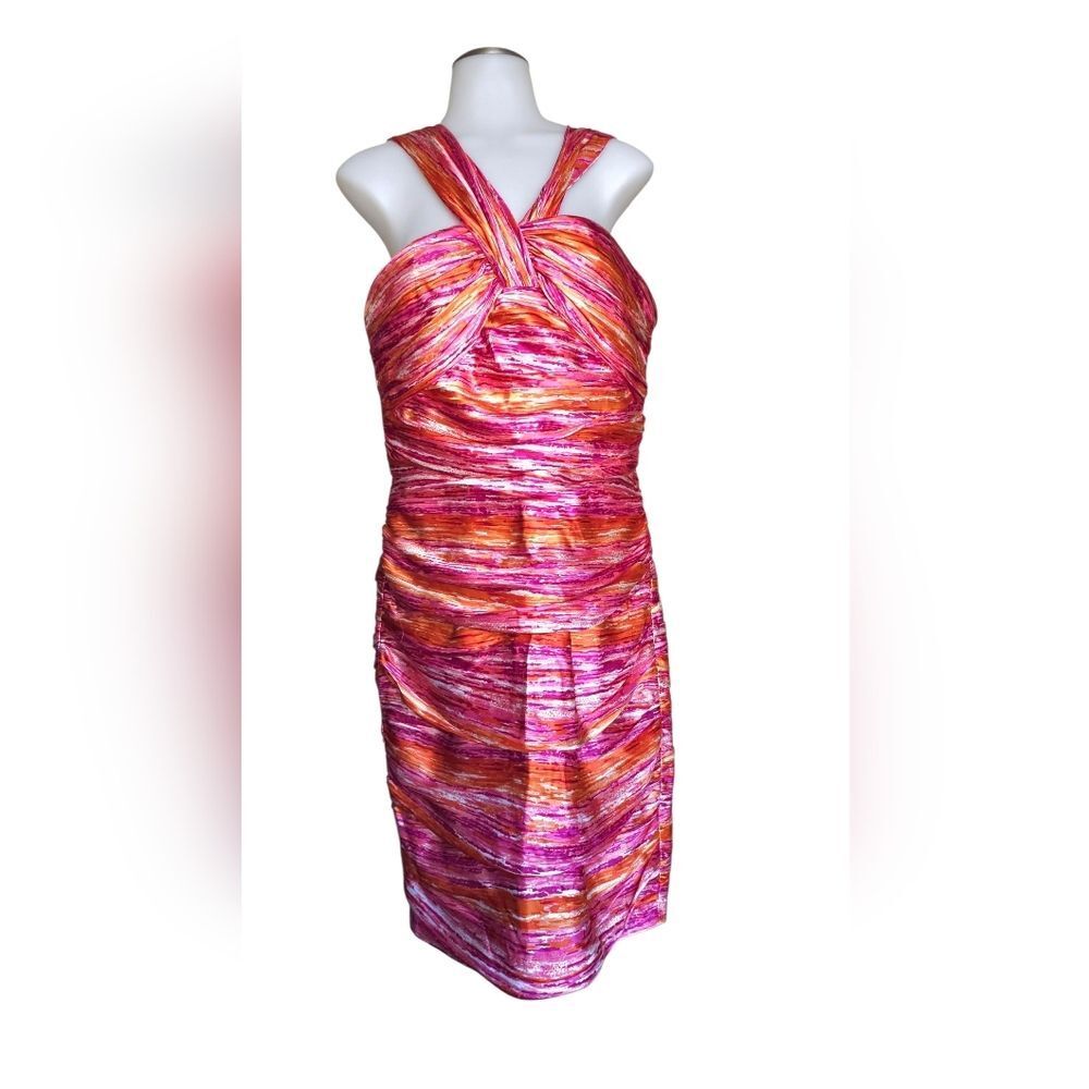 Carmen Marc Valvo Strapless Pink and Orange Dress